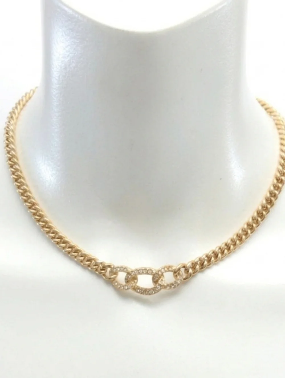 Dior Gold Tone Curb Chain Choker Necklace Pavé Crystal Links Y2K Authentic
